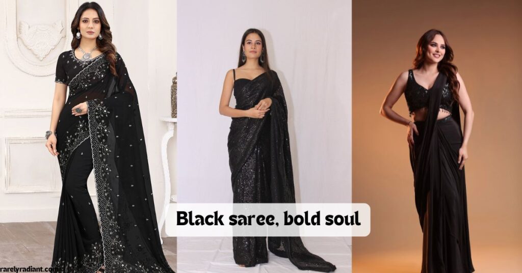 Black saree insta Caption